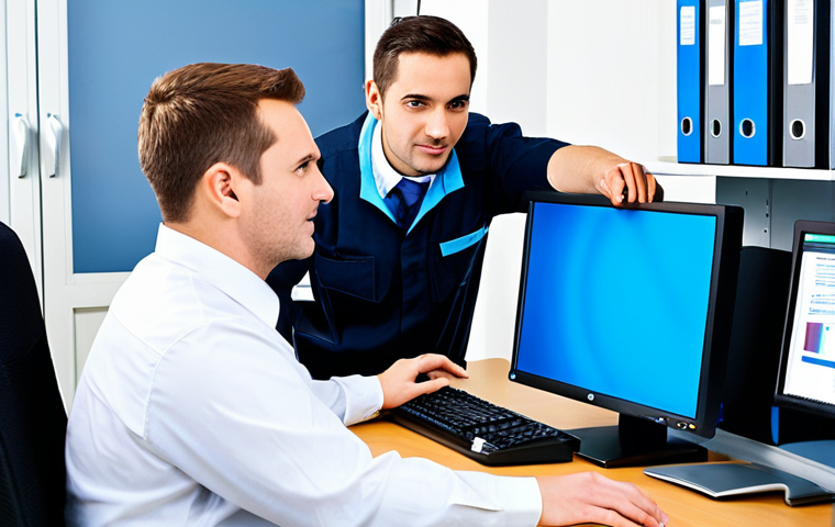 **
"A friendly IT support technician, fully clothed in a professional help desk uniform, assisting a user with computer update problems. The setting is a bright, modern office. The technician is pointing at a computer screen displaying troubleshooting steps. Emphasis on clear communication and problem-solving. safe for work, appropriate content, professional, family-friendly, perfect anatomy, correct proportions, natural pose, well-formed hands, proper finger count, natural body proportions."
**