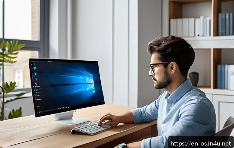 윈도우 11에서 앱 호환성 문제 해결 - A modern home office setting with a focused young professional using a sleek laptop running Windows ...