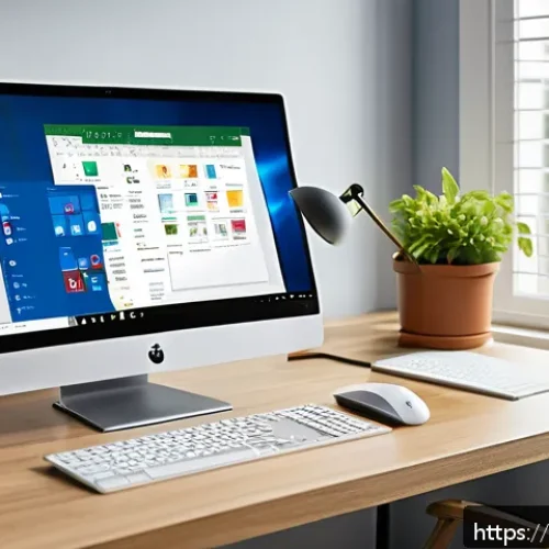 Home 30 운영체제별 클라우드 스토리지 비교 - A modern, bright home office setup featuring a Windows laptop with Microsoft OneDrive syncing files ...