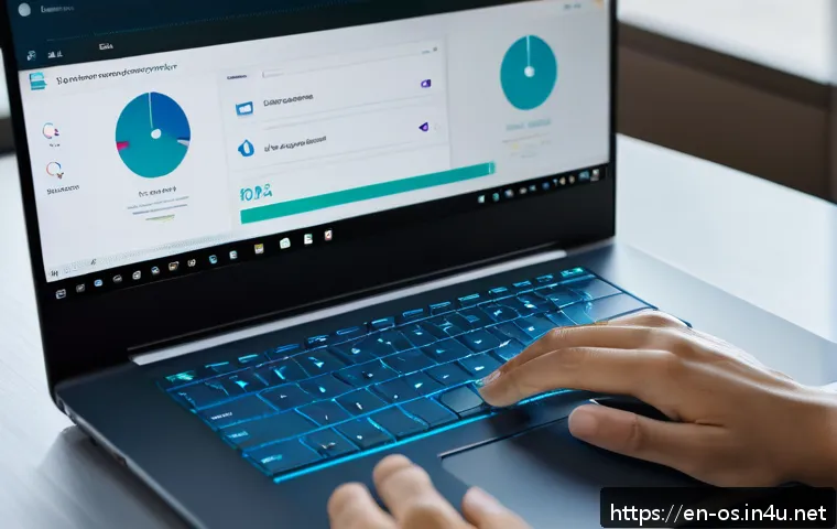 운영체제별 보안 기능 비교 - A modern workspace setup featuring a sleek laptop displaying Windows Security dashboard with Windows...